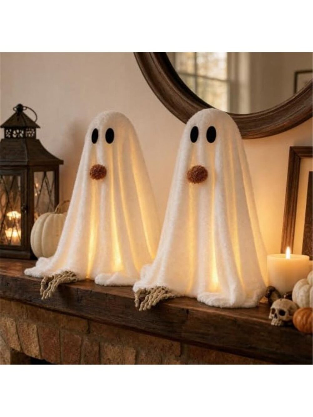 Halloween Decorations-2 Pack Light-Up Sherpa Ghosts with Pumpkin